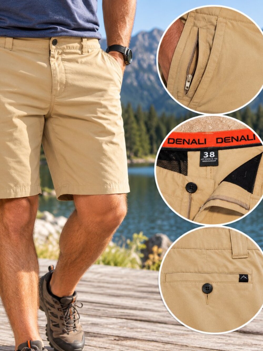 Denali Tan Size 38 Zip Pockets Outdoor Hiking Casual Shorts